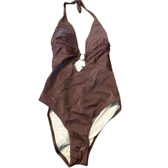 Chic Brown Halter One-Piece Swimsuit - Picture 2 of 5